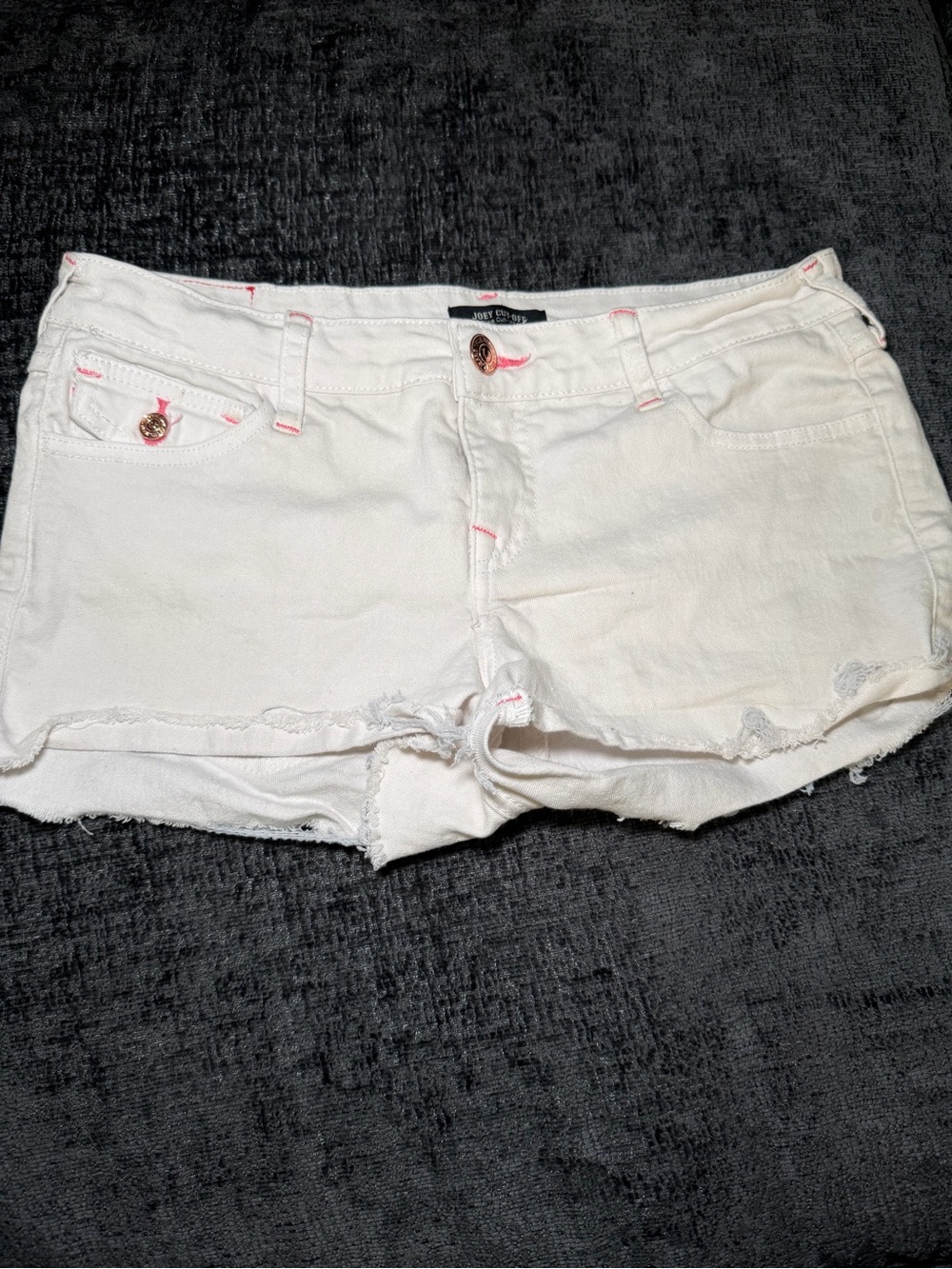 True Religion White Denim Cutoff Shorts with Pink Stitch Accents size 29